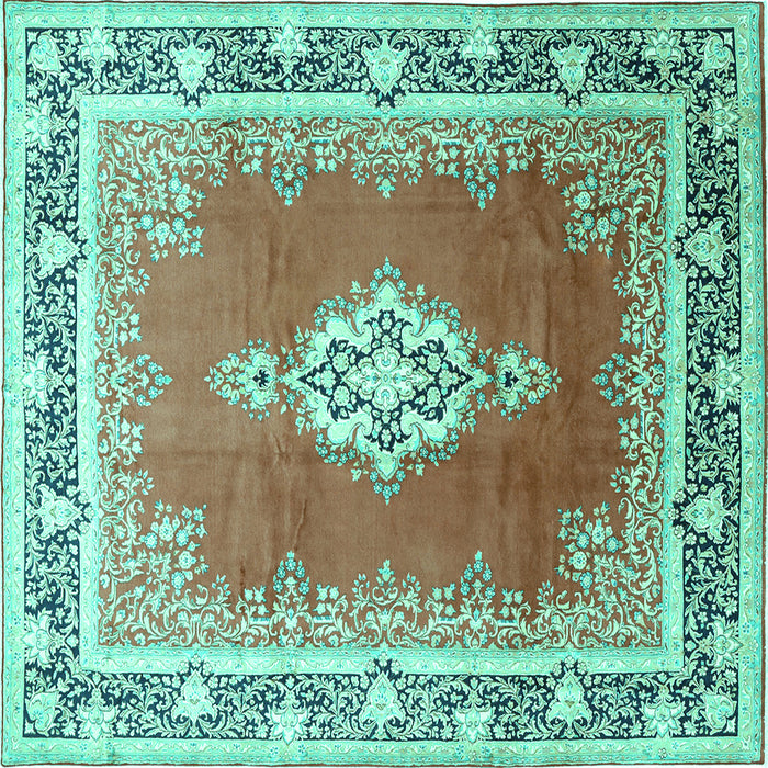 Square Medallion Turquoise Traditional Rug, tr1068turq