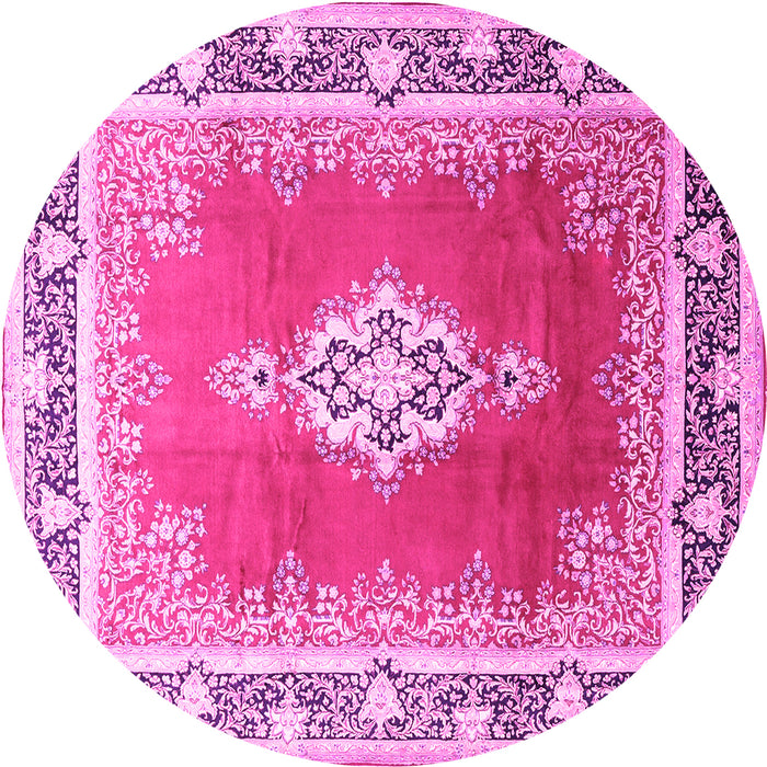 Round Medallion Pink Traditional Rug, tr1068pnk