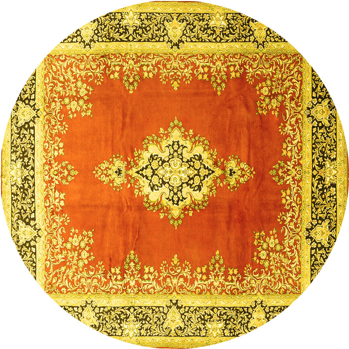Round Medallion Yellow Traditional Rug, tr1068yw