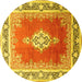 Round Medallion Yellow Traditional Rug, tr1068yw