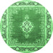 Round Machine Washable Medallion Emerald Green Traditional Area Rugs, wshtr1068emgrn