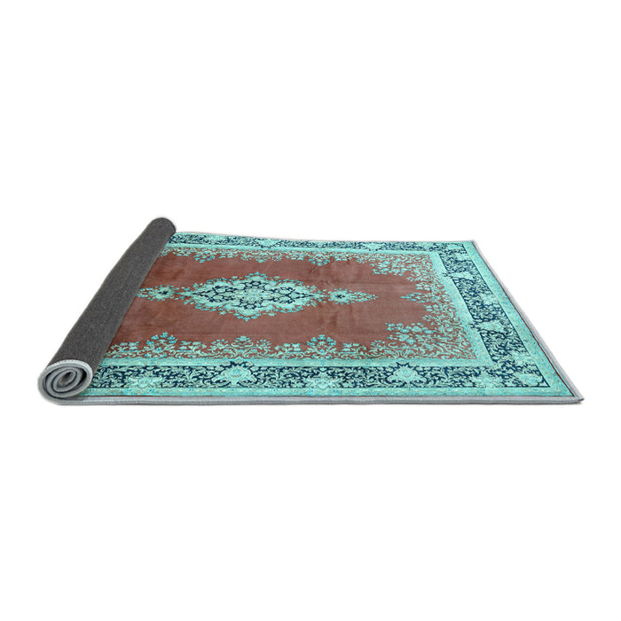 Sideview of Medallion Light Blue Traditional Rug, tr1068lblu