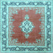 Square Machine Washable Medallion Light Blue Traditional Rug, wshtr1068lblu