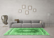 Machine Washable Medallion Emerald Green Traditional Area Rugs in a Living Room,, wshtr1068emgrn