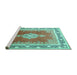 Sideview of Machine Washable Medallion Turquoise Traditional Area Rugs, wshtr1068turq