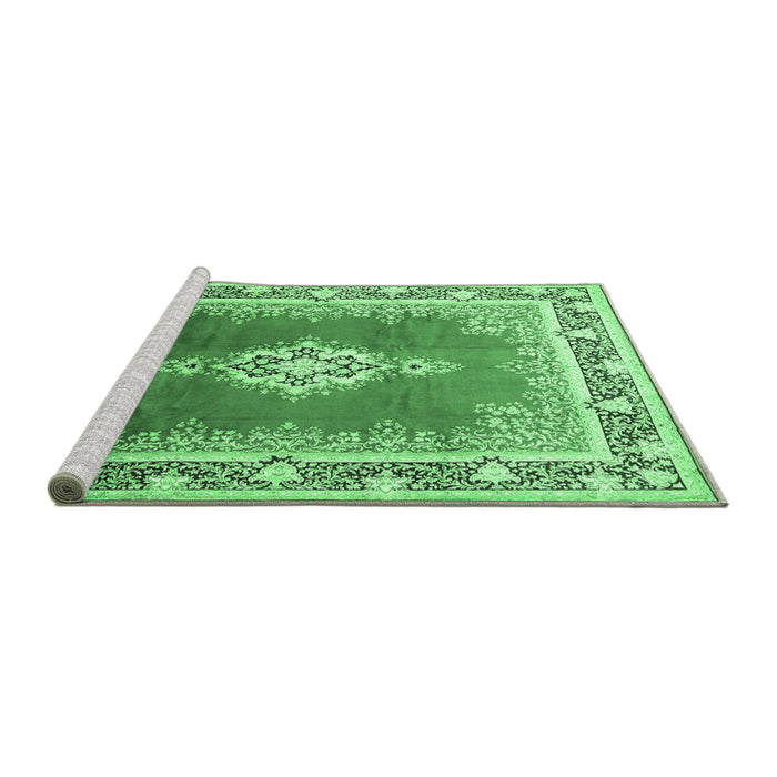 Sideview of Machine Washable Medallion Emerald Green Traditional Area Rugs, wshtr1068emgrn