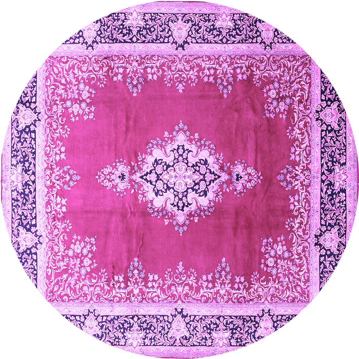 Round Machine Washable Medallion Purple Traditional Area Rugs, wshtr1068pur