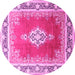 Round Machine Washable Medallion Pink Traditional Rug, wshtr1068pnk