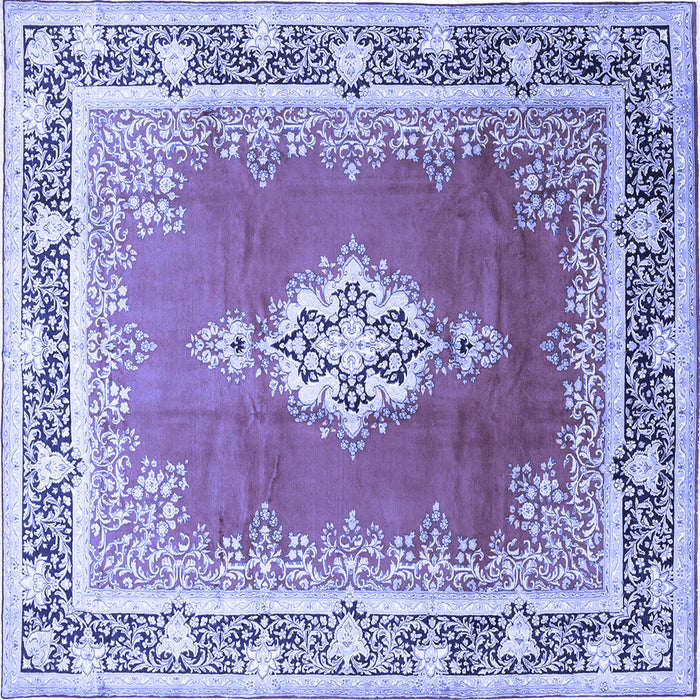 Square Machine Washable Medallion Blue Traditional Rug, wshtr1068blu