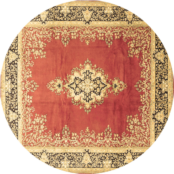 Round Machine Washable Medallion Brown Traditional Rug, wshtr1068brn