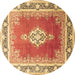 Round Machine Washable Medallion Brown Traditional Rug, wshtr1068brn