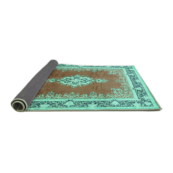 Sideview of Medallion Turquoise Traditional Rug, tr1068turq