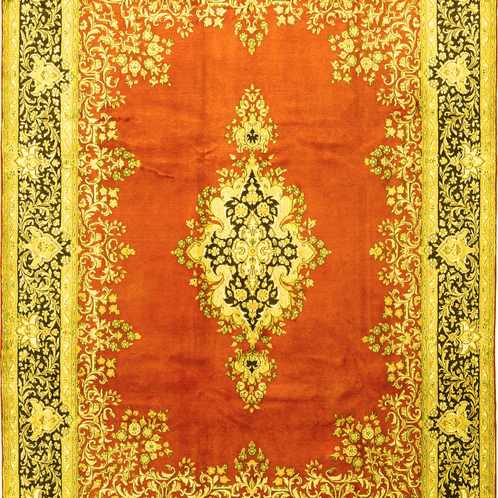 Machine Washable Medallion Yellow Traditional Rug, wshtr1068yw