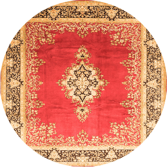 Square Medallion Orange Traditional Rug, tr1068org