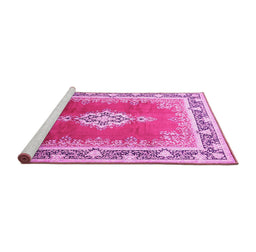 Sideview of Machine Washable Medallion Pink Traditional Rug, wshtr1068pnk