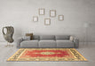 Machine Washable Medallion Brown Traditional Rug in a Living Room,, wshtr1068brn