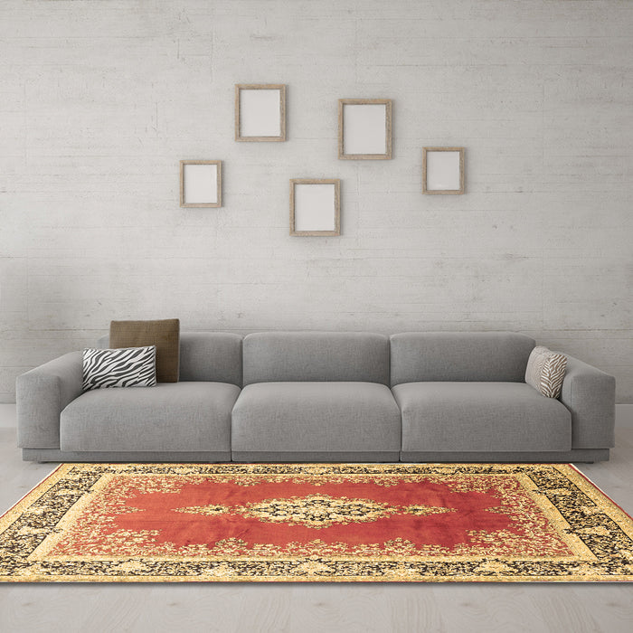 Machine Washable Medallion Brown Traditional Rug in a Living Room,, wshtr1068brn
