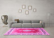 Machine Washable Medallion Pink Traditional Rug in a Living Room, wshtr1068pnk