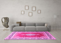 Machine Washable Medallion Pink Traditional Rug, wshtr1068pnk