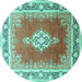 Round Medallion Turquoise Traditional Rug, tr1068turq
