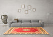 Machine Washable Medallion Orange Traditional Area Rugs in a Living Room, wshtr1068org