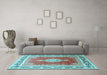 Machine Washable Medallion Light Blue Traditional Rug in a Living Room, wshtr1068lblu