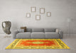 Machine Washable Medallion Yellow Traditional Rug in a Living Room, wshtr1068yw