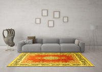 Machine Washable Medallion Yellow Traditional Rug, wshtr1068yw