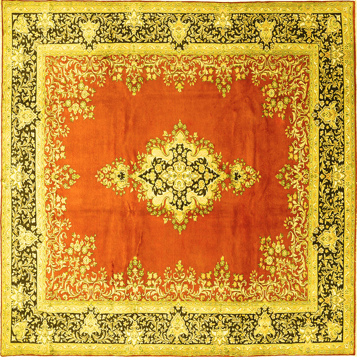 Square Medallion Yellow Traditional Rug, tr1068yw