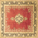 Square Machine Washable Medallion Brown Traditional Rug, wshtr1068brn