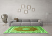 Machine Washable Medallion Green Traditional Area Rugs in a Living Room,, wshtr1068grn