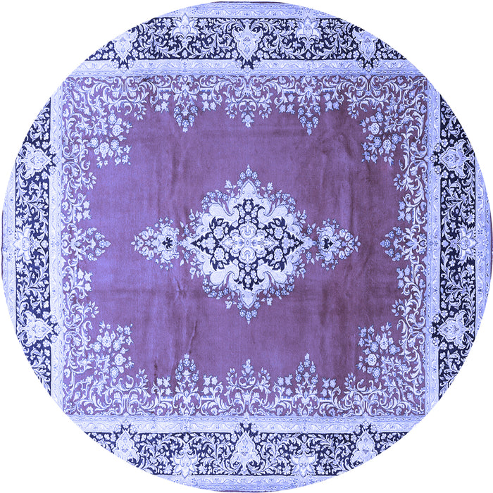 Round Machine Washable Medallion Blue Traditional Rug, wshtr1068blu