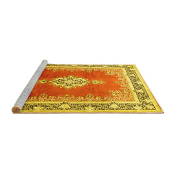 Sideview of Machine Washable Medallion Yellow Traditional Rug, wshtr1068yw