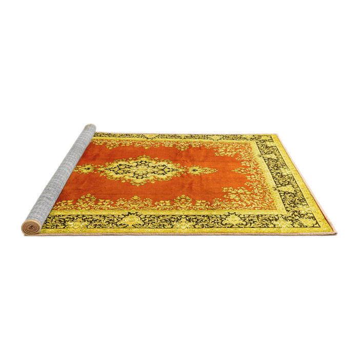 Sideview of Machine Washable Medallion Yellow Traditional Rug, wshtr1068yw