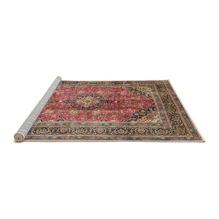 Sideview of Machine Washable Traditional Brown Red Rug, wshtr1069