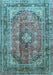 Machine Washable Medallion Light Blue Traditional Rug, wshtr1069lblu