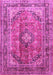 Machine Washable Medallion Pink Traditional Rug, wshtr1069pnk