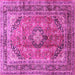 Square Machine Washable Medallion Pink Traditional Rug, wshtr1069pnk