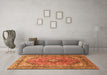 Machine Washable Medallion Orange Traditional Area Rugs in a Living Room, wshtr1069org