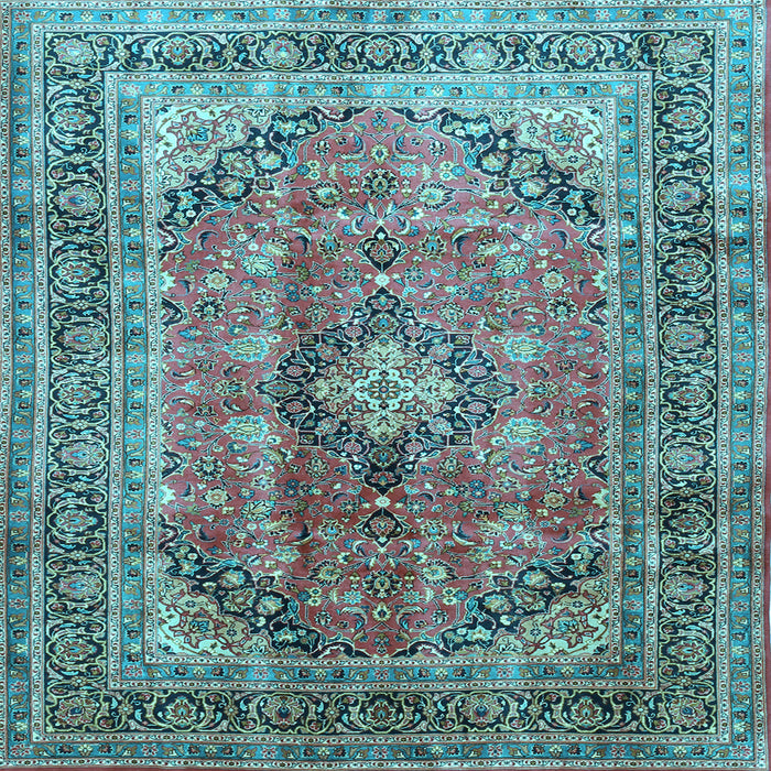 Square Medallion Light Blue Traditional Rug, tr1069lblu