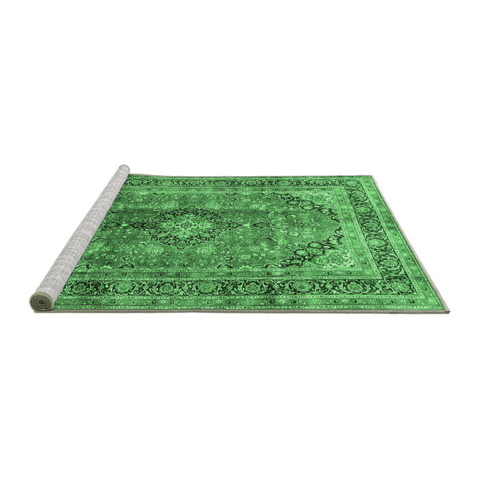Sideview of Machine Washable Medallion Emerald Green Traditional Area Rugs, wshtr1069emgrn
