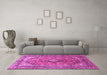 Machine Washable Medallion Pink Traditional Rug in a Living Room, wshtr1069pnk