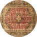 Round Machine Washable Medallion Brown Traditional Rug, wshtr1069brn