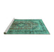 Sideview of Machine Washable Medallion Turquoise Traditional Area Rugs, wshtr1069turq