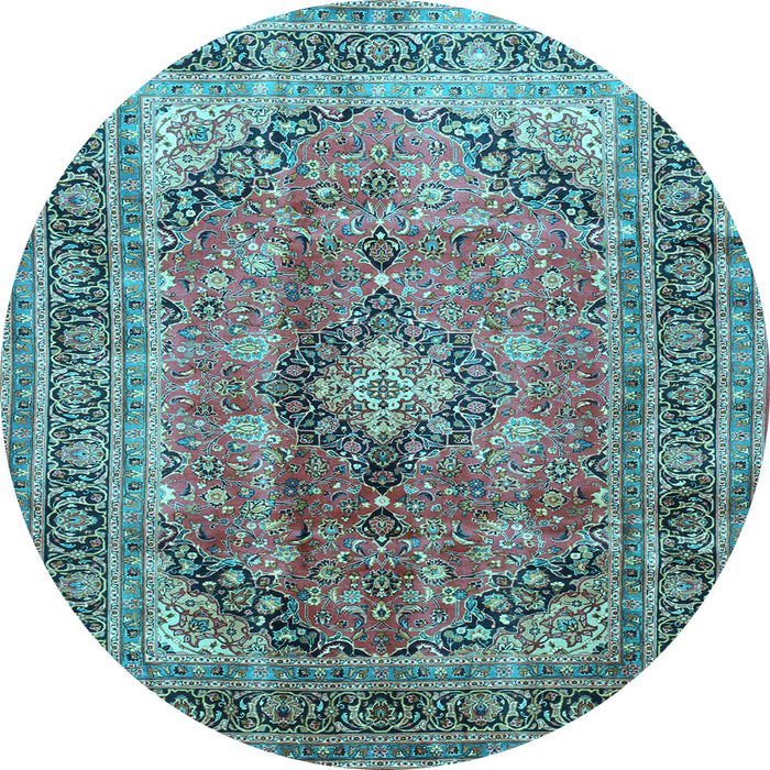 Round Medallion Light Blue Traditional Rug, tr1069lblu