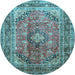 Round Medallion Light Blue Traditional Rug, tr1069lblu