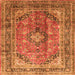 Round Machine Washable Medallion Orange Traditional Area Rugs, wshtr1069org