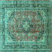 Square Medallion Turquoise Traditional Rug, tr1069turq