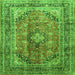 Round Machine Washable Medallion Green Traditional Area Rugs, wshtr1069grn