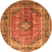 Machine Washable Medallion Orange Traditional Area Rugs, wshtr1069org